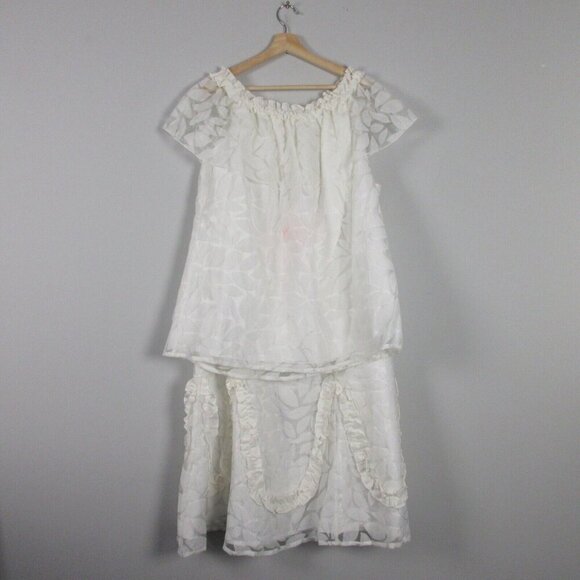 Vintage Lisa Rene 2 Piece Set Blouse Skirt Midi Tulle Sheer Lined Wedding 1X 488 - Picture 1 of 14